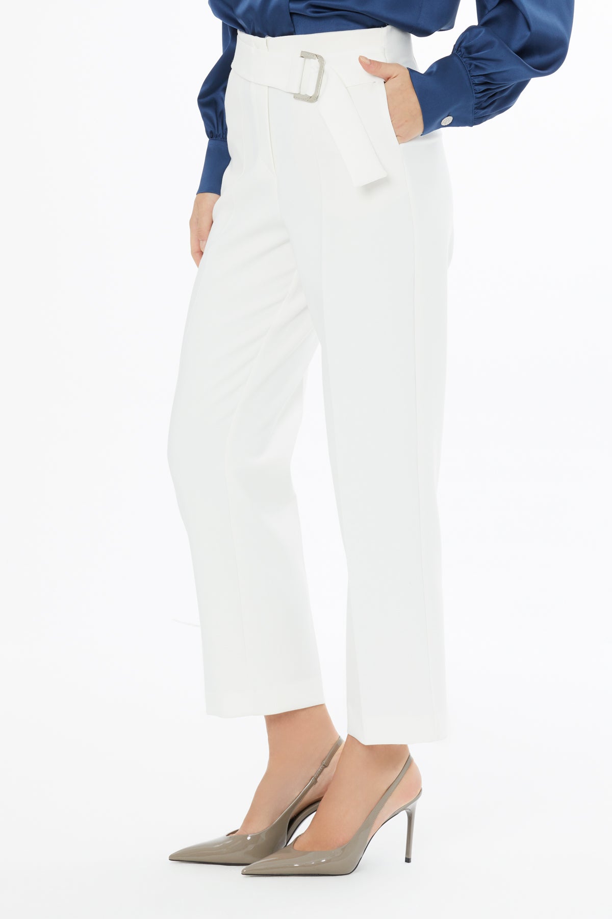 Ecru High-Waist Pants