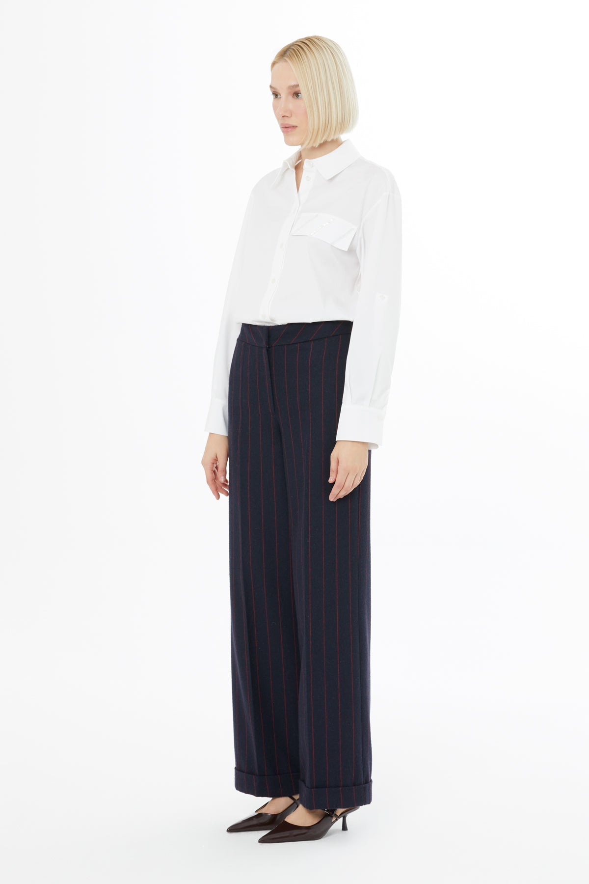 Navy Double-Hem Striped Trousers