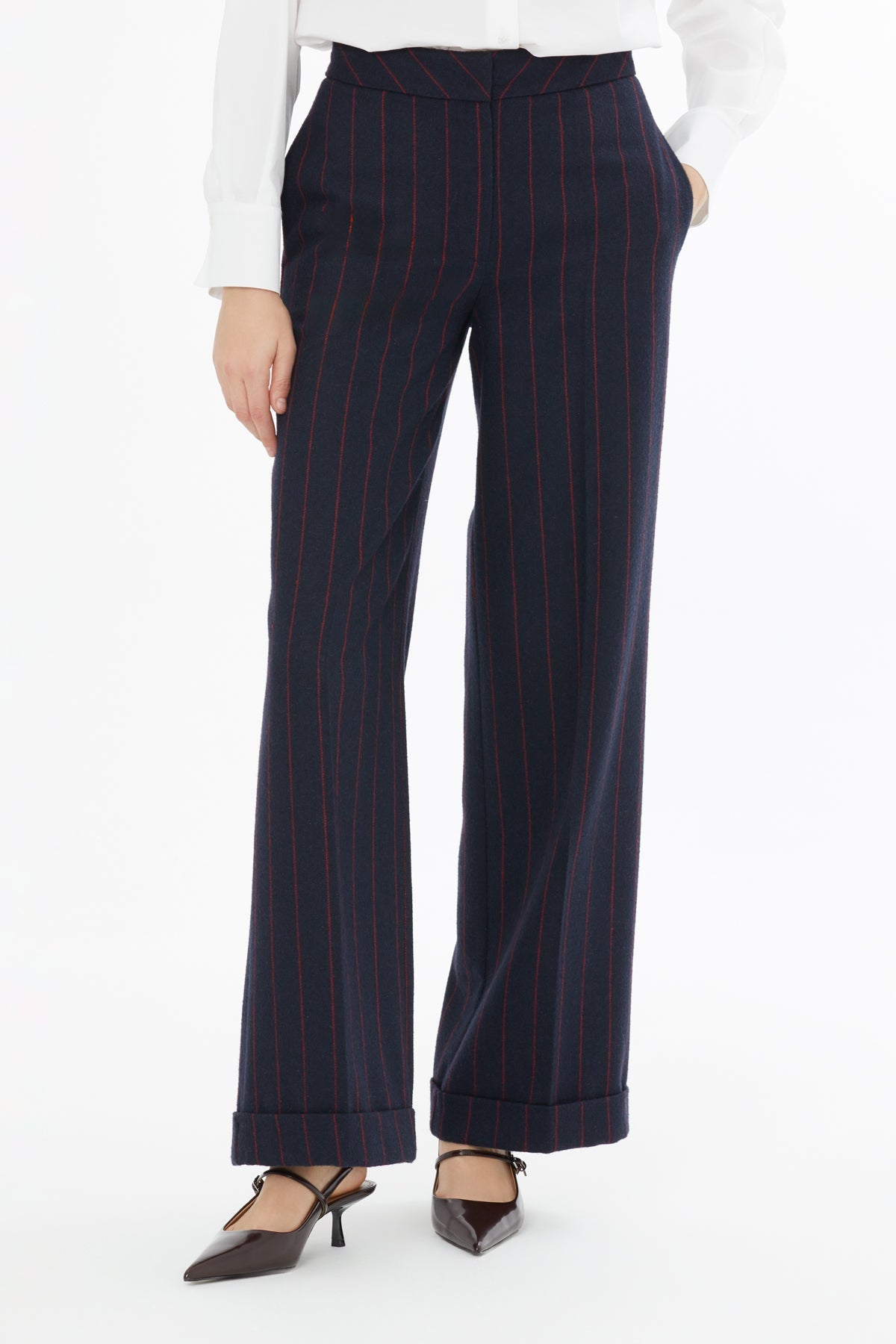Navy Double-Hem Striped Trousers