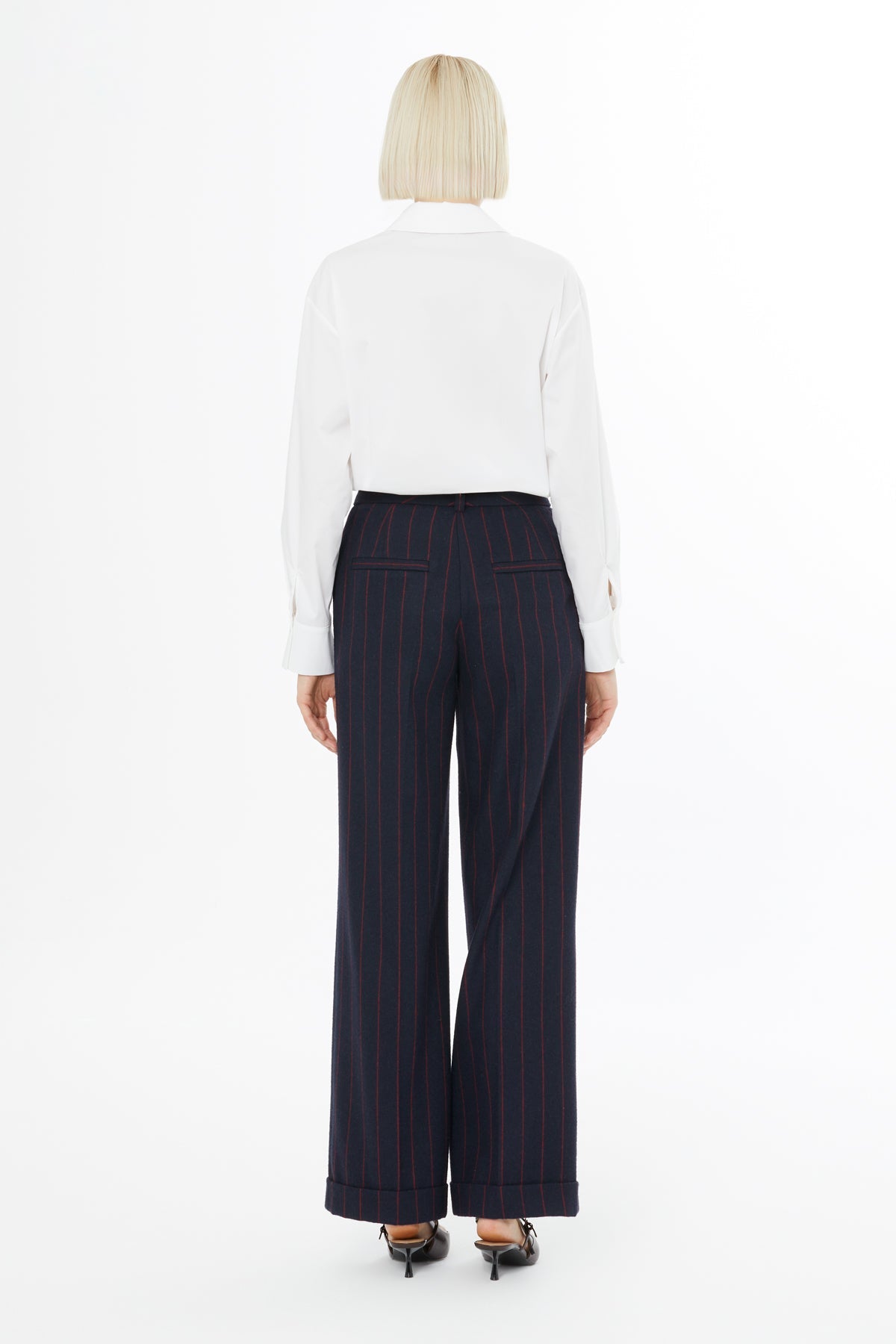 Navy Double-Hem Striped Trousers