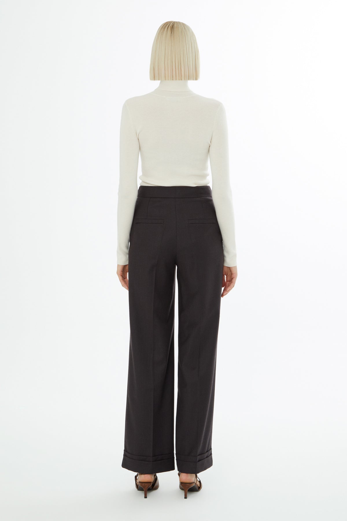 Brown Wide Trousers with Waist Accessory