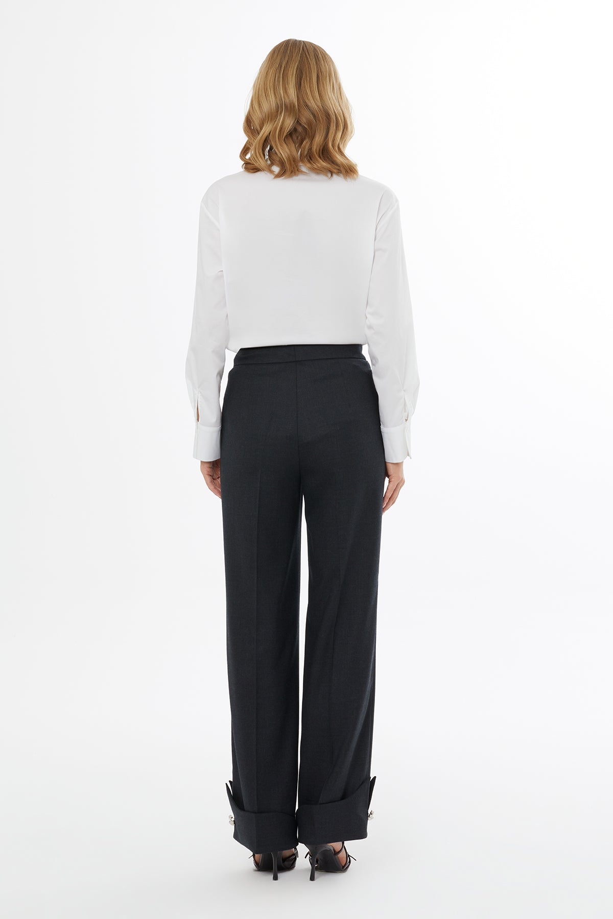 Grey Trousers with Metal-Hem Detail