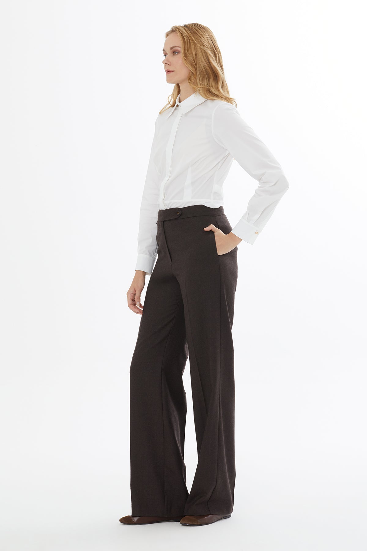 Black Wide Trousers with Buttons