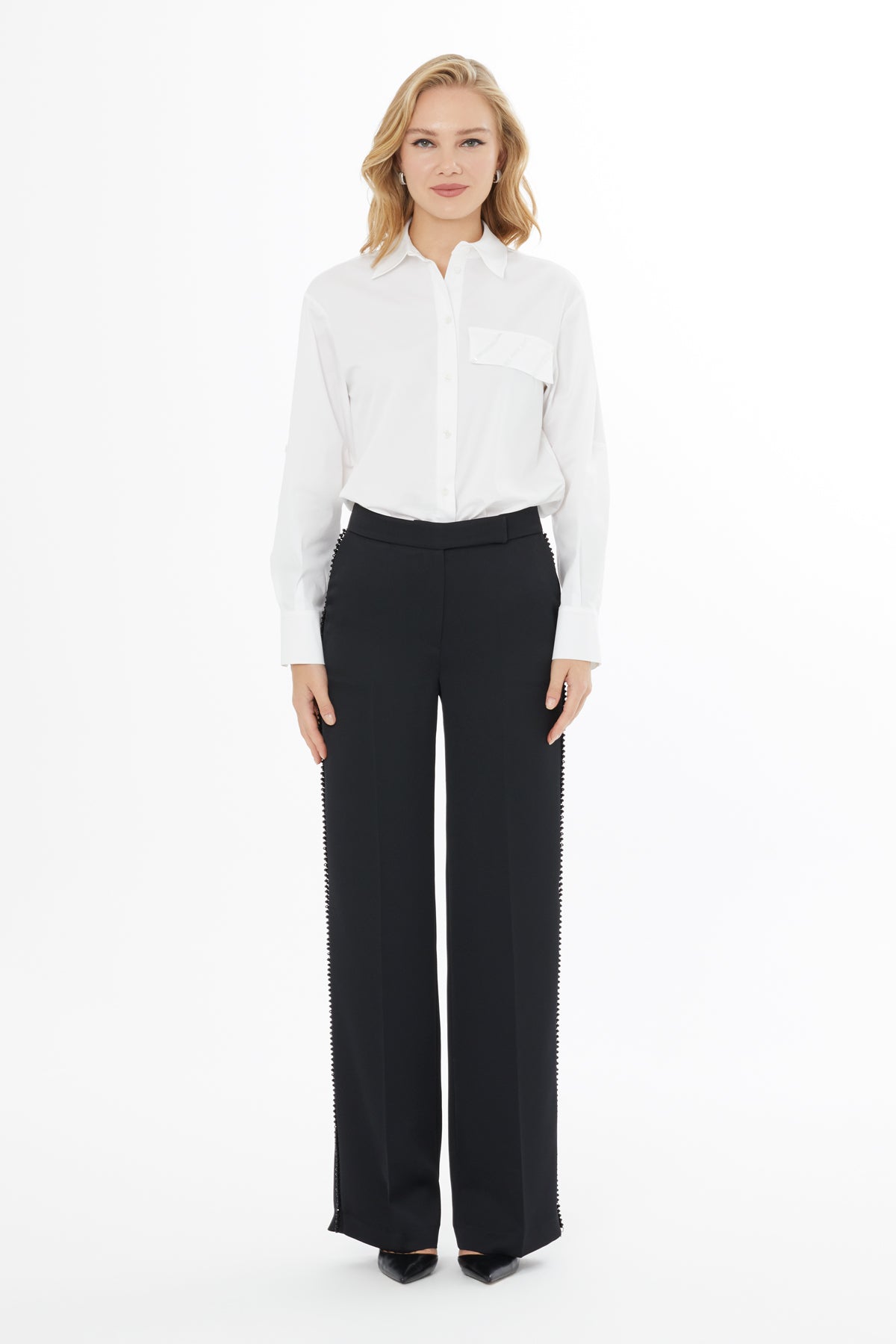 Black Trousers with Striped Detail