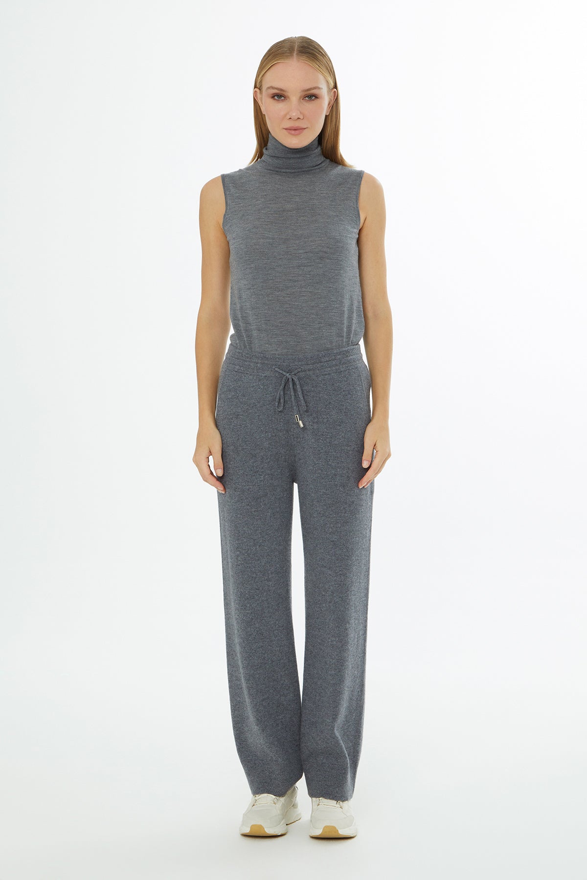 Grey Knitted Trousers with Elasticated Waist
