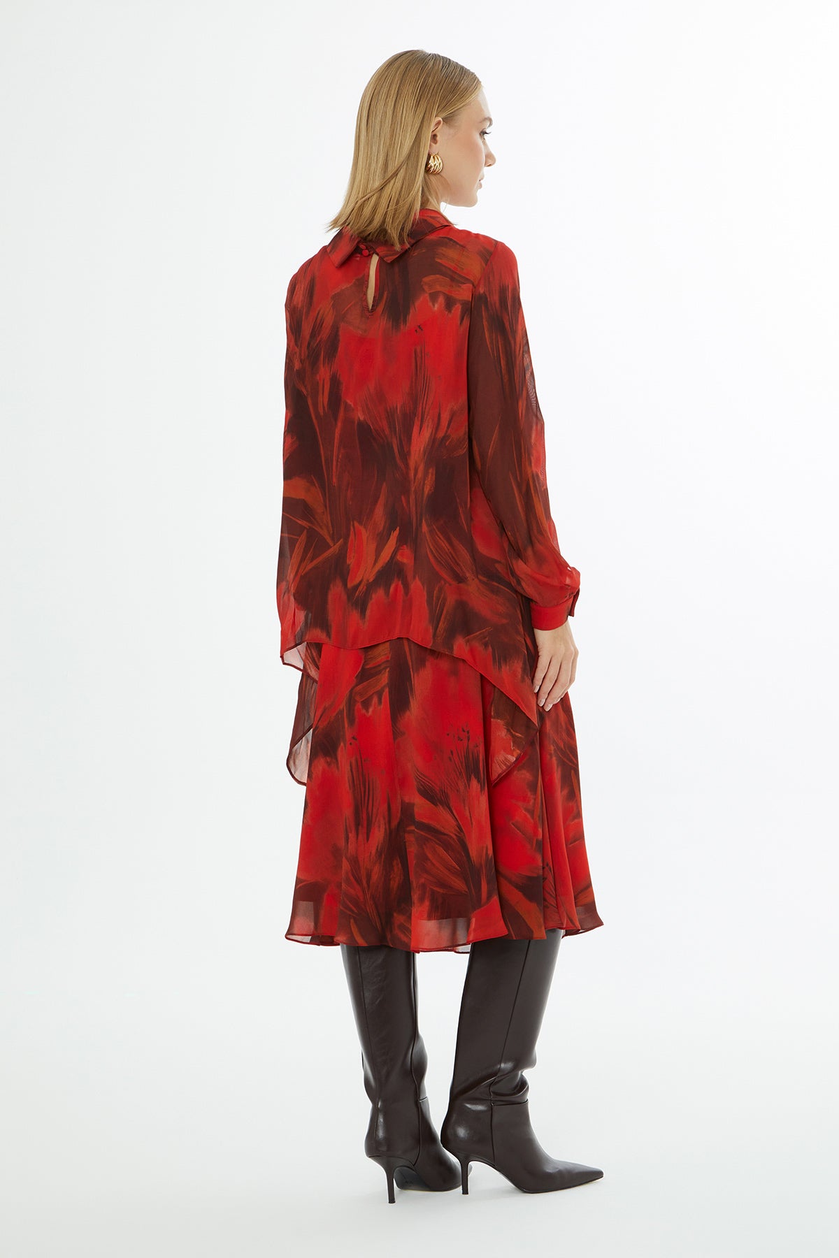 Collared Patterned Relaxed-Fit Blouse with Inner Camisole N