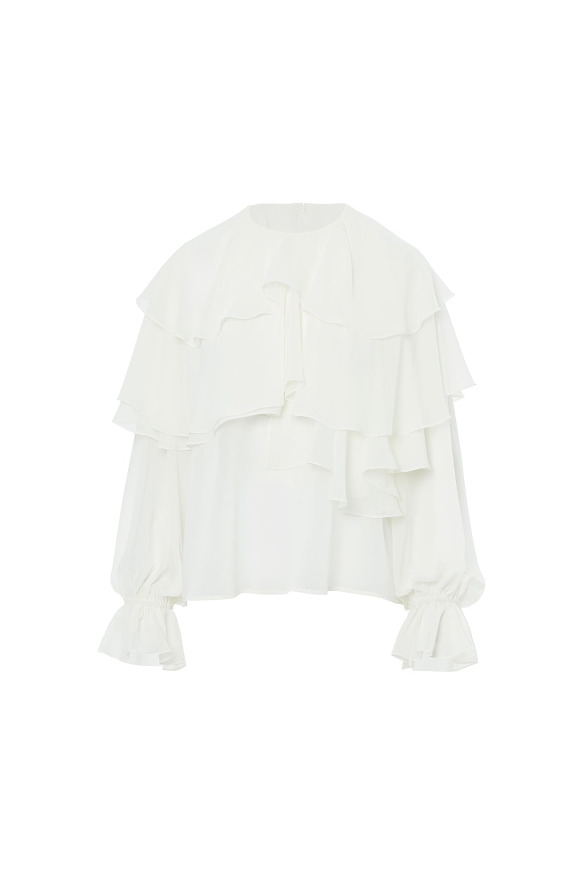 Ruffled Long-Sleeve Blouse with Elasticated Cuffs N