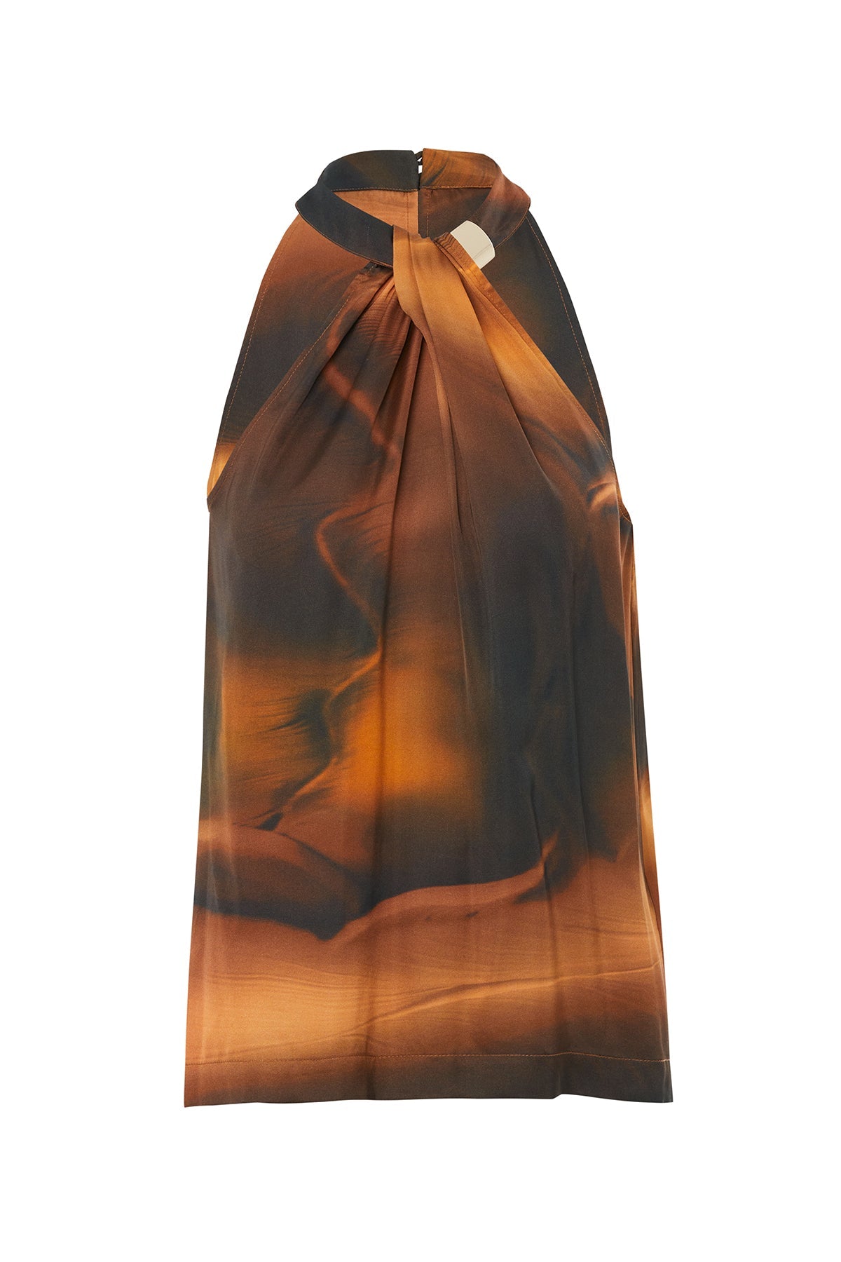 Brown Printed Blouse with Front Buckle