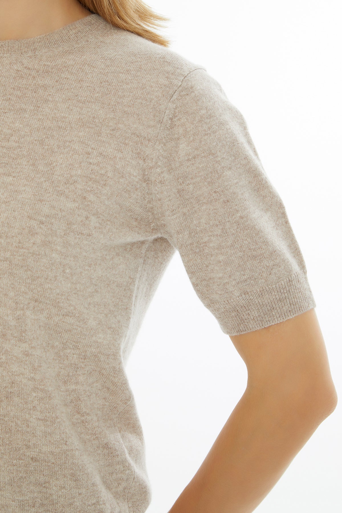 Beige Knit Blouse with Short Sleeves