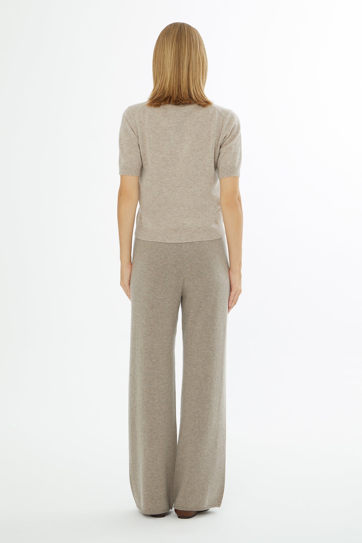 Beige Knit Blouse with Short Sleeves