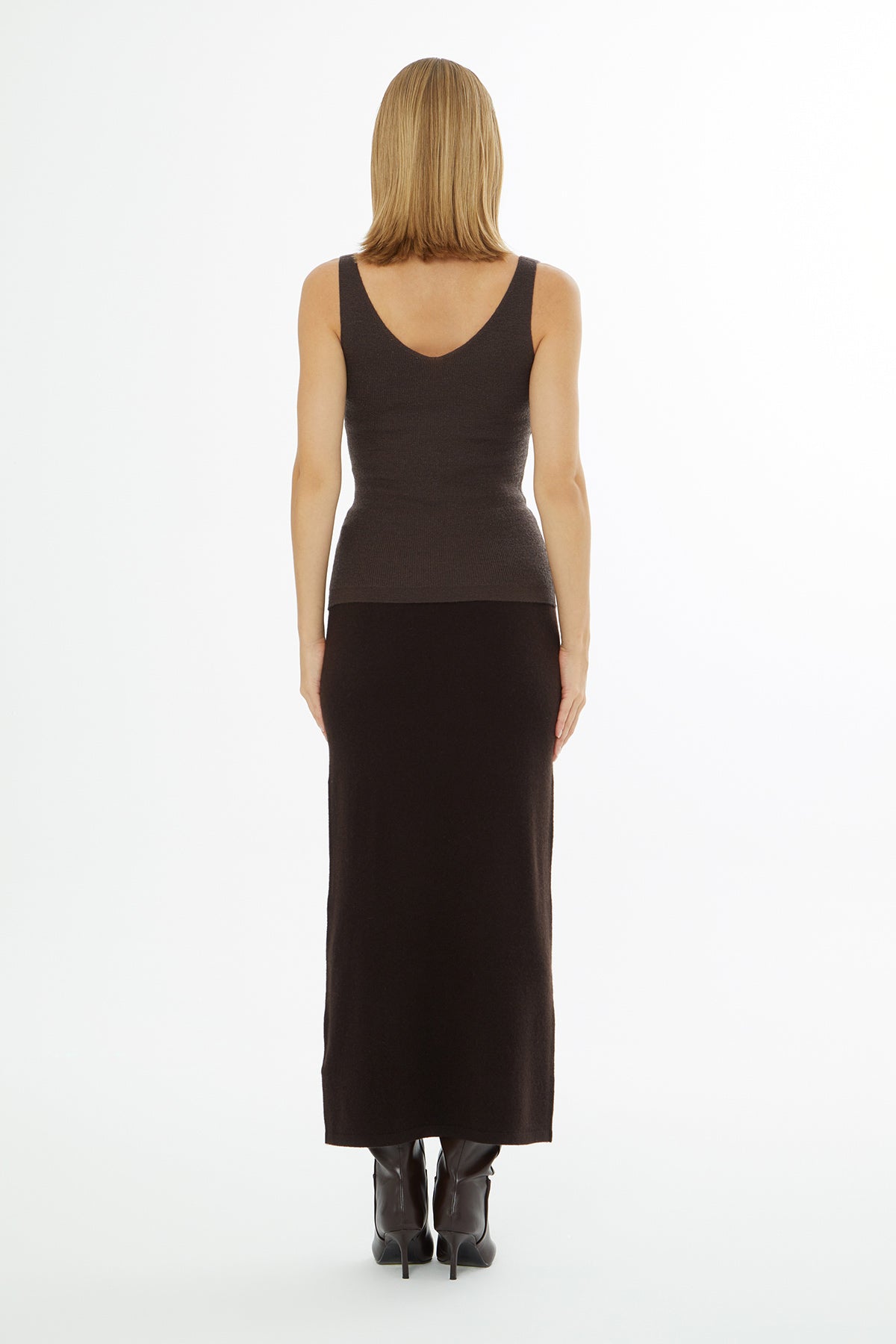 Brown V-Neck Sleeveless Blouse
