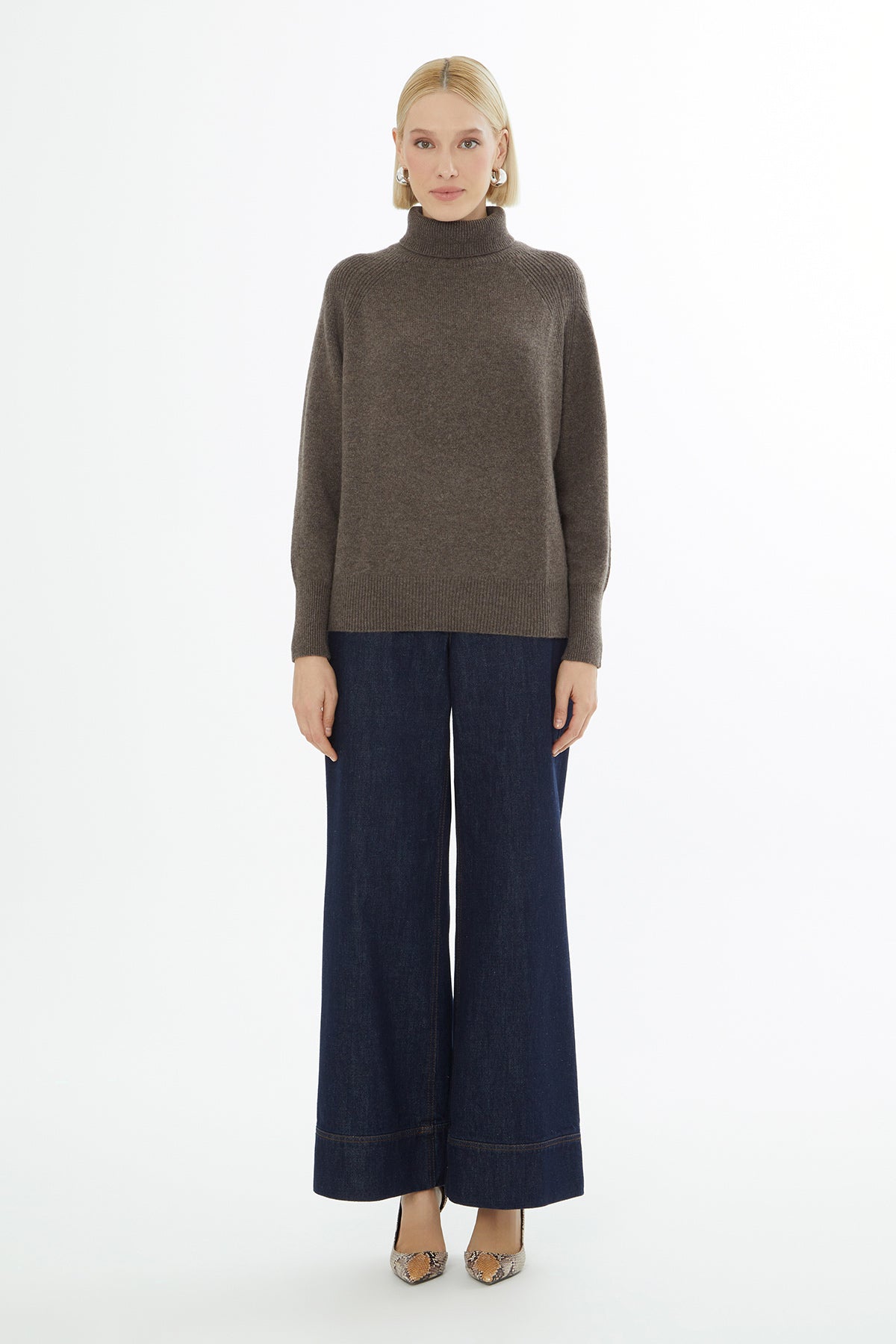Brown Long-Sleeve Turtleneck Sweater