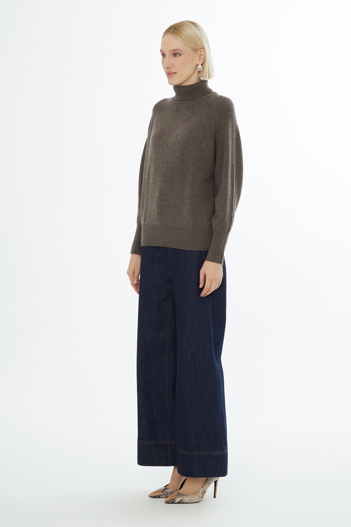 Brown Long-Sleeve Turtleneck Sweater