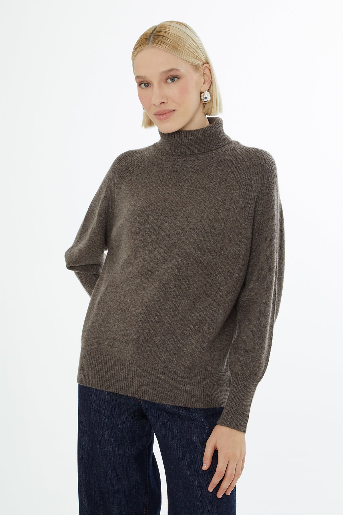 Brown Long-Sleeve Turtleneck Sweater