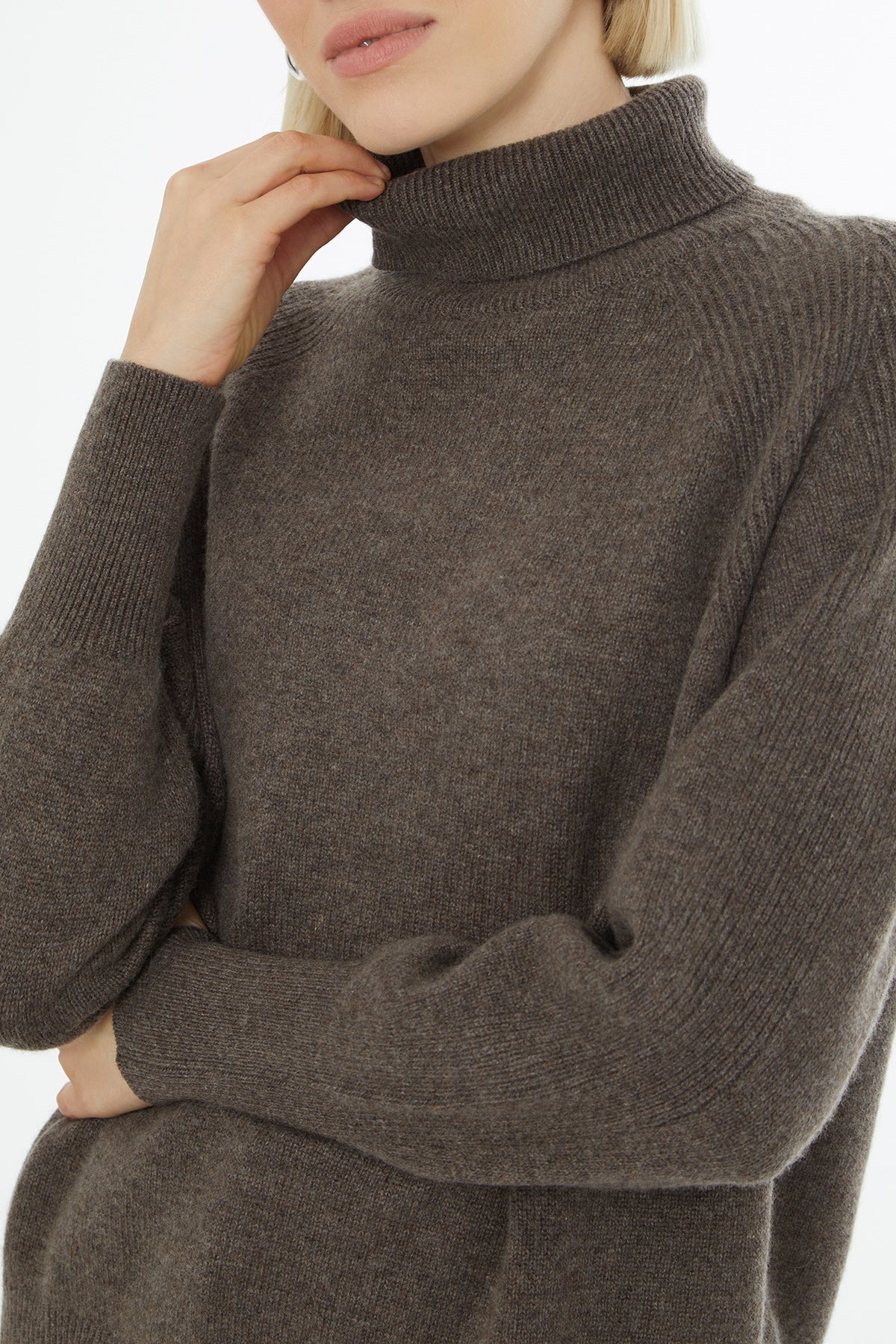 Brown Long-Sleeve Turtleneck Sweater
