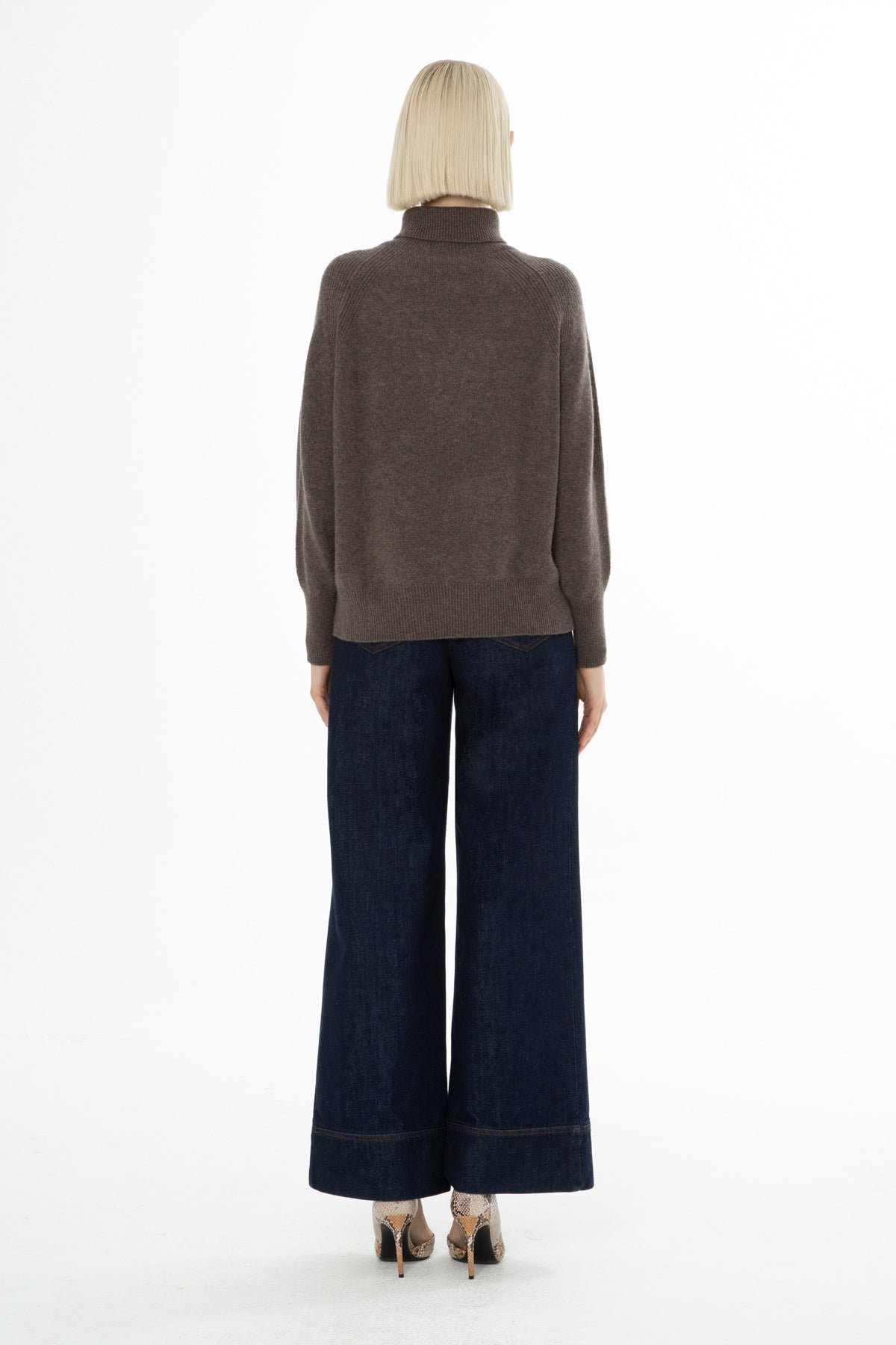 Brown Long-Sleeve Turtleneck Sweater