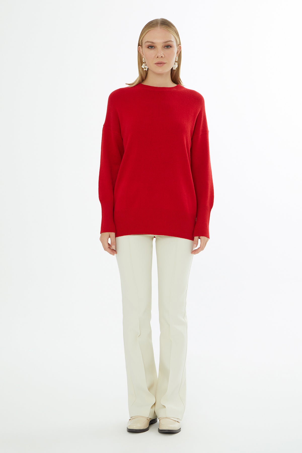 Red Long-Sleeve Round-Neck Sweater