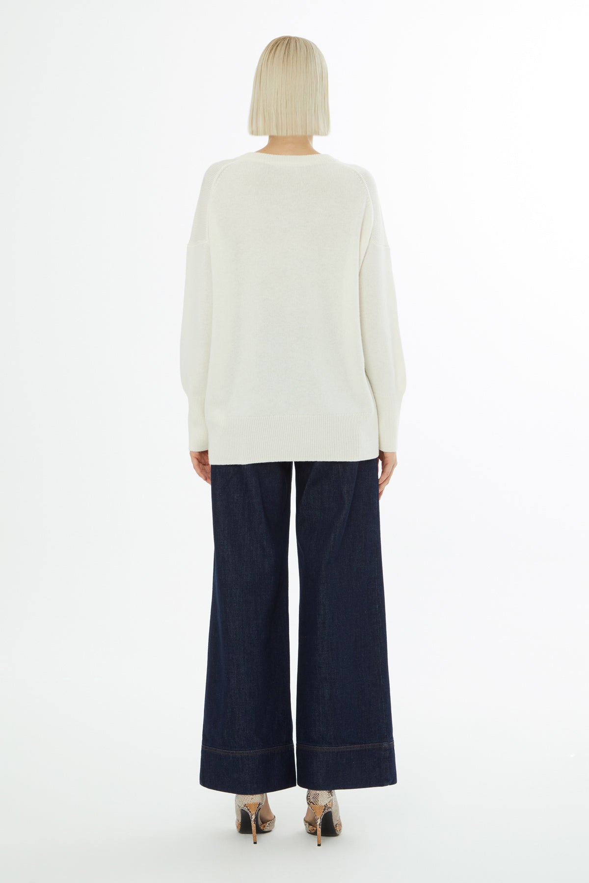 Ecru Long-Sleeve Round-Neck Sweater