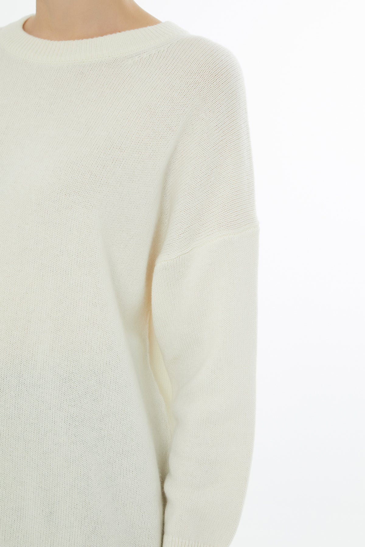 Ecru Long-Sleeve Round-Neck Sweater