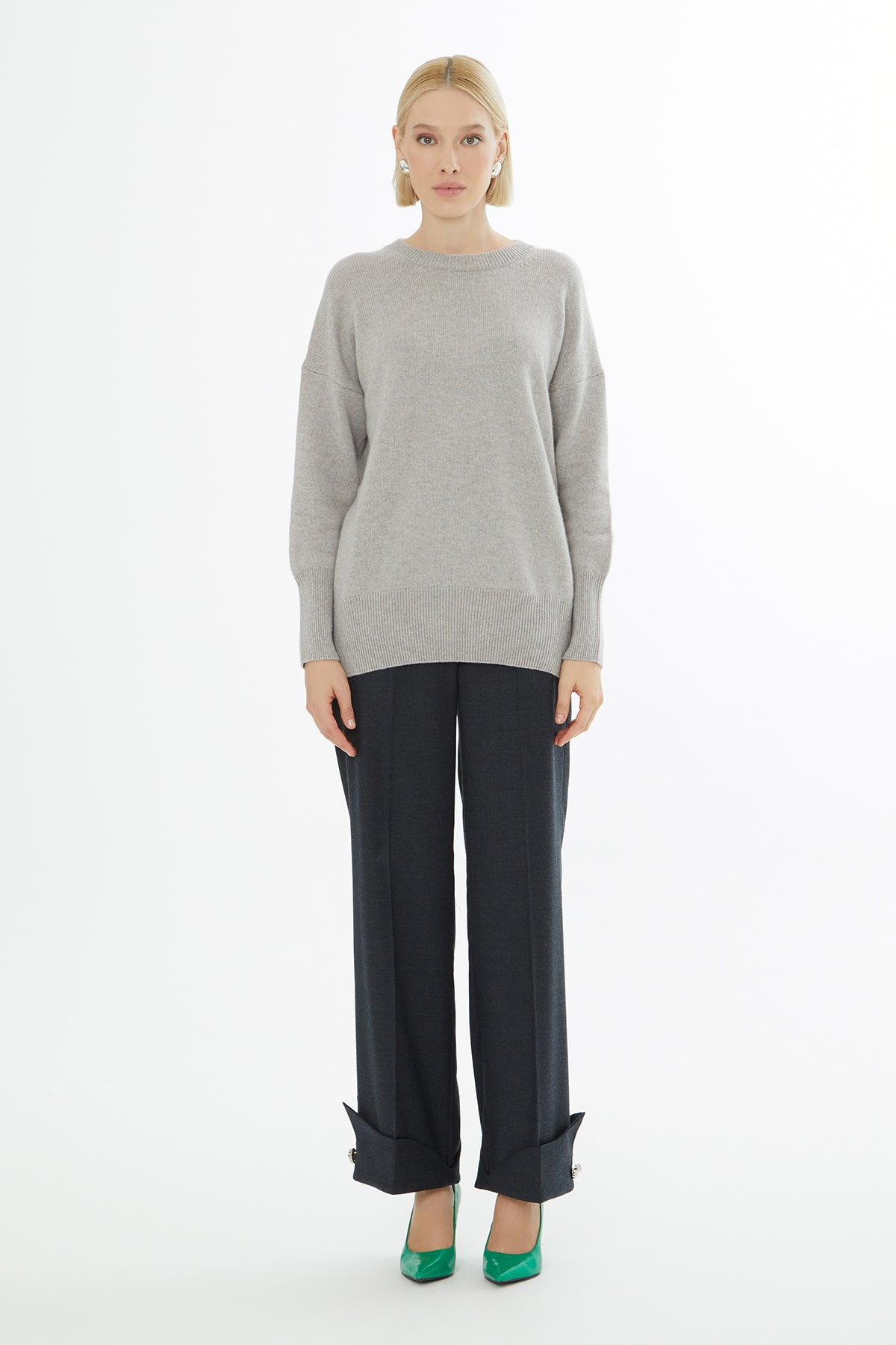 Grey Long-Sleeve Round-Neck Sweater