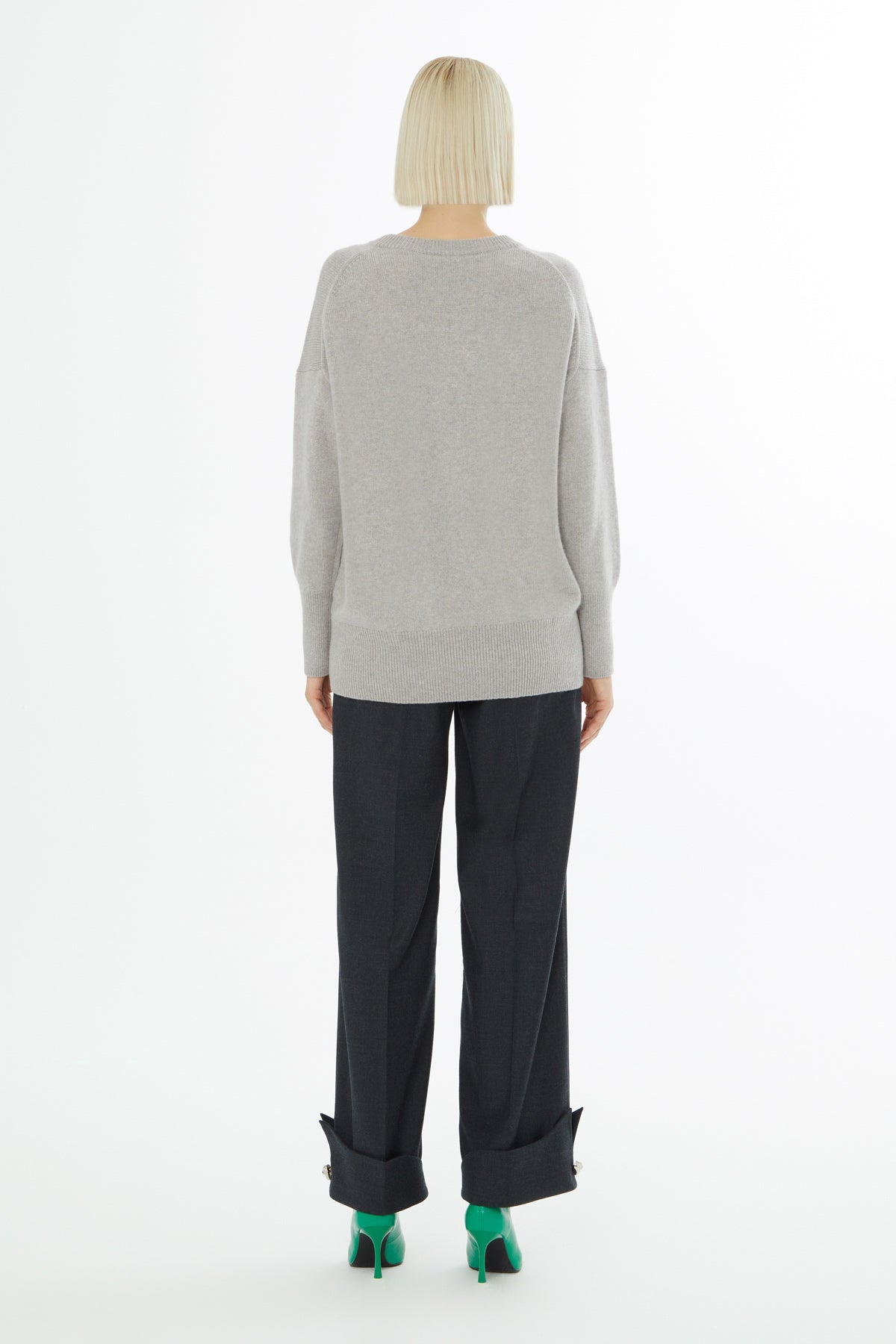 Grey Long-Sleeve Round-Neck Sweater