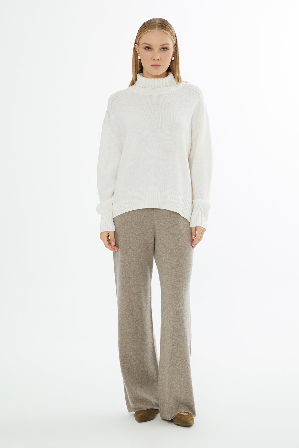 Ecru Long-Sleeve Turtleneck Sweater
