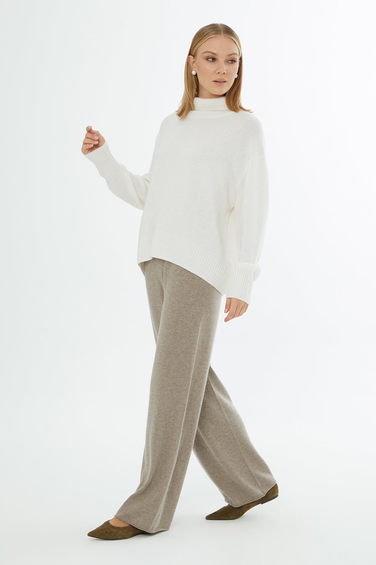 Ecru Long-Sleeve Turtleneck Sweater
