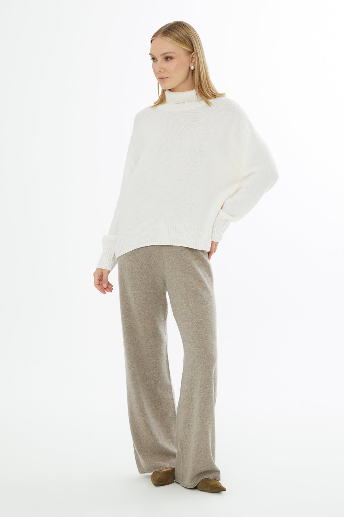 Ecru Long-Sleeve Turtleneck Sweater
