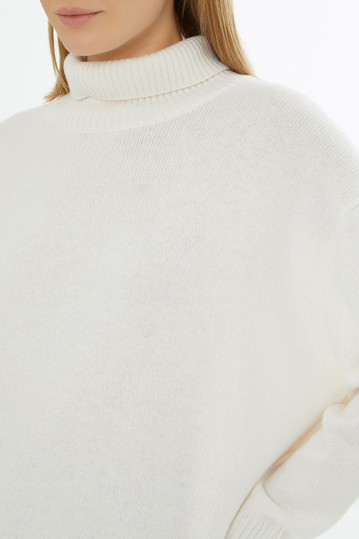 Ecru Long-Sleeve Turtleneck Sweater