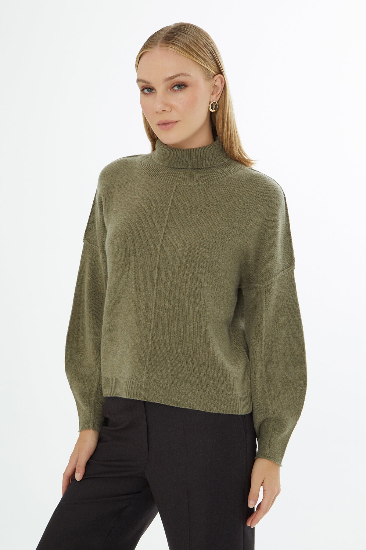 Green Long-Sleeve Turtleneck Sweater