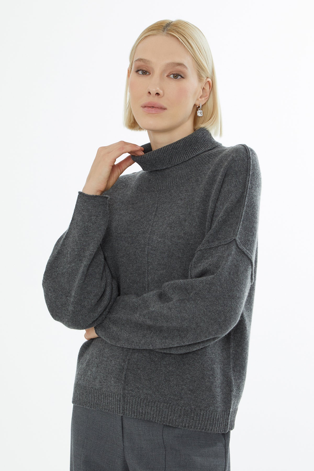 Grey Long-Sleeve Turtleneck Sweater