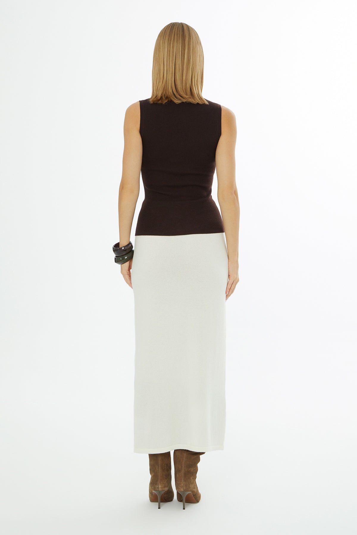 Brown Turtleneck Sleeveless Blouse