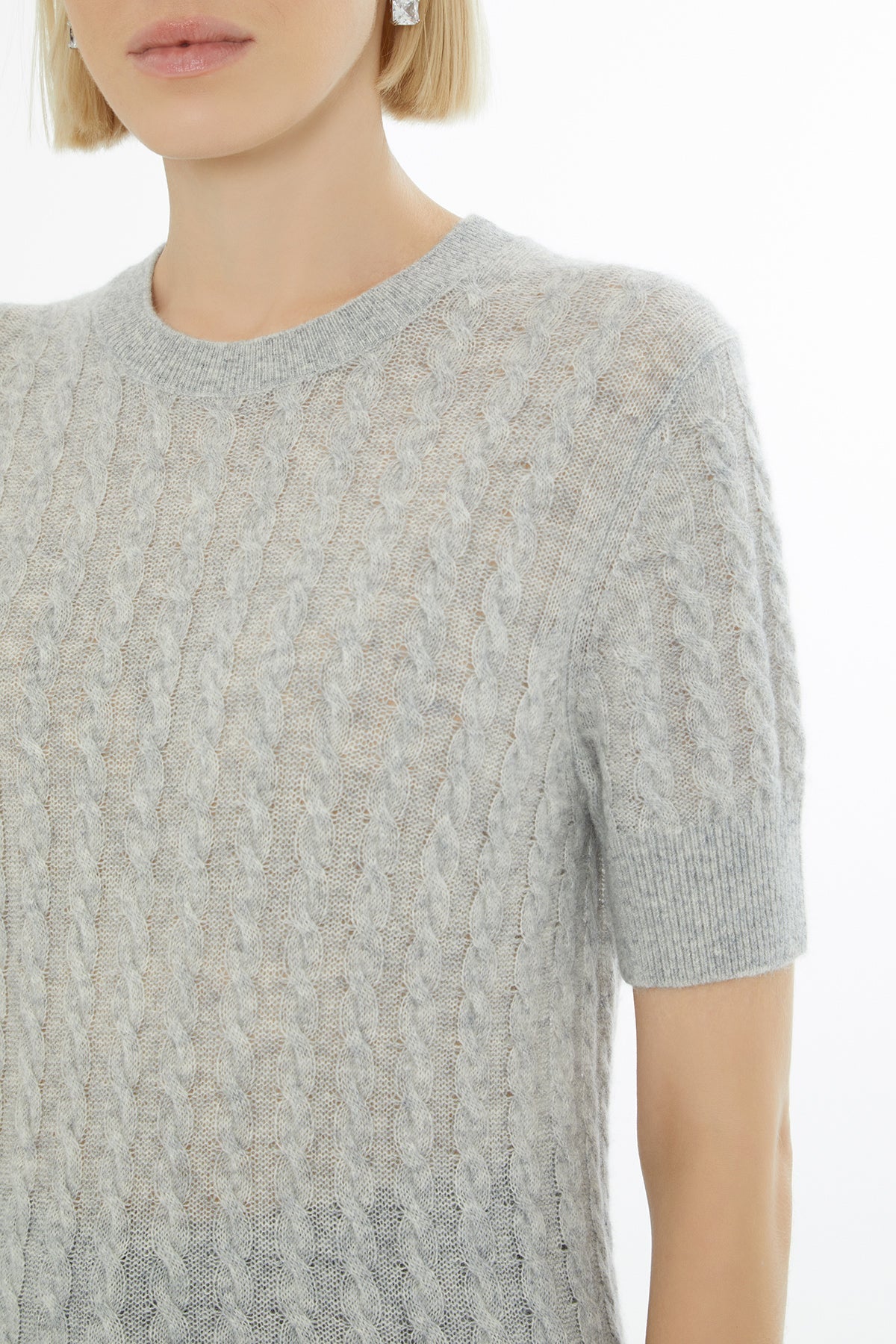 Grey Short-Sleeve Round-Neck Sweater