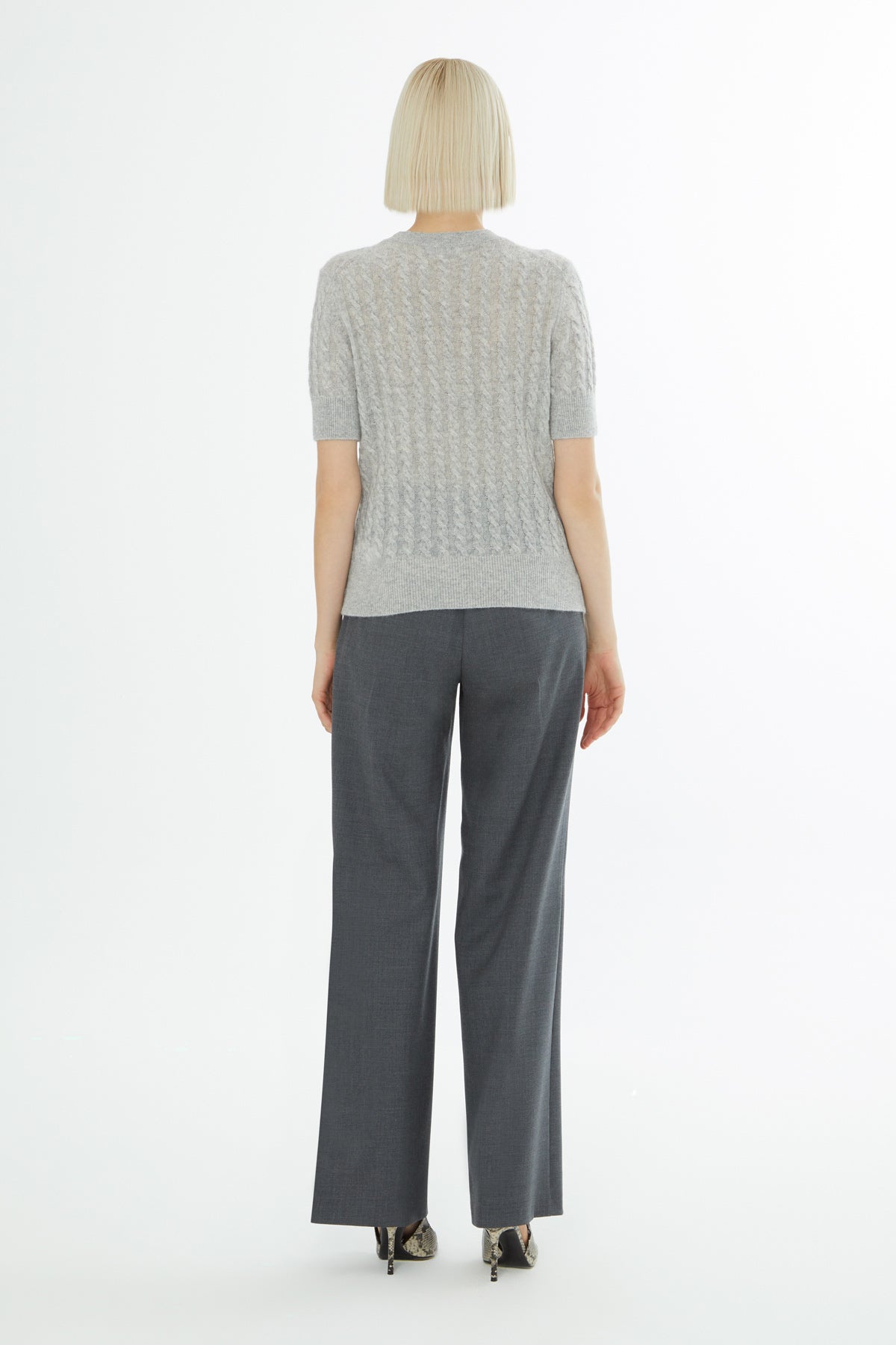 Grey Short-Sleeve Round-Neck Sweater