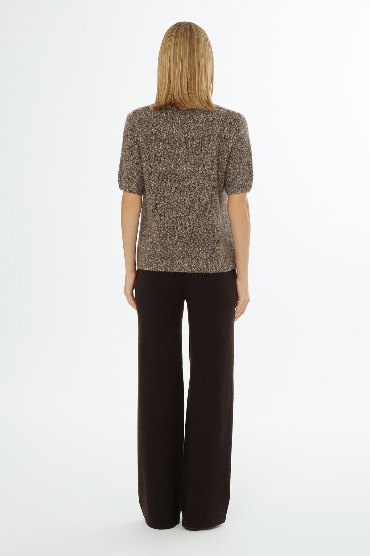 Brown Short-Sleeve Round-Neck Blouse
