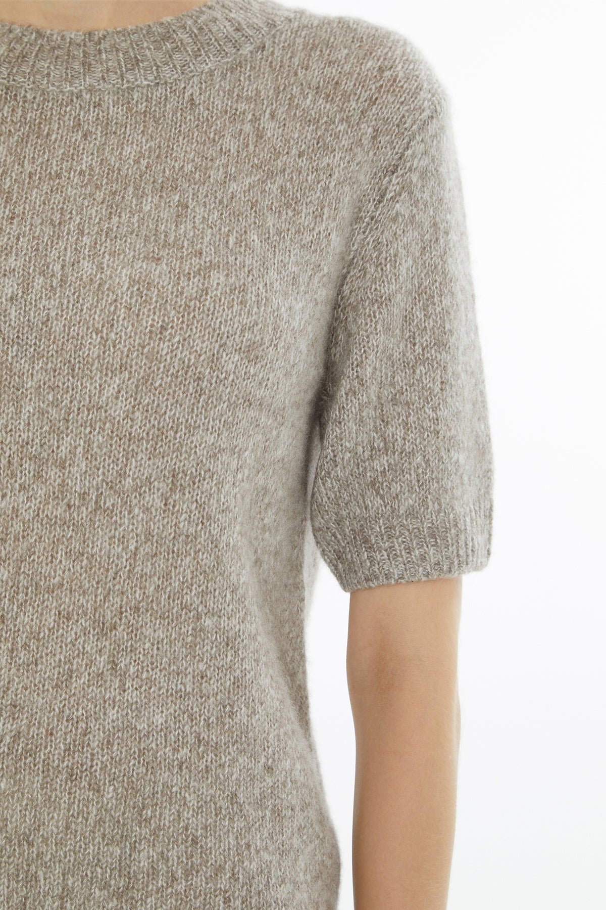 Beige Short-Sleeve Round-Neck Blouse