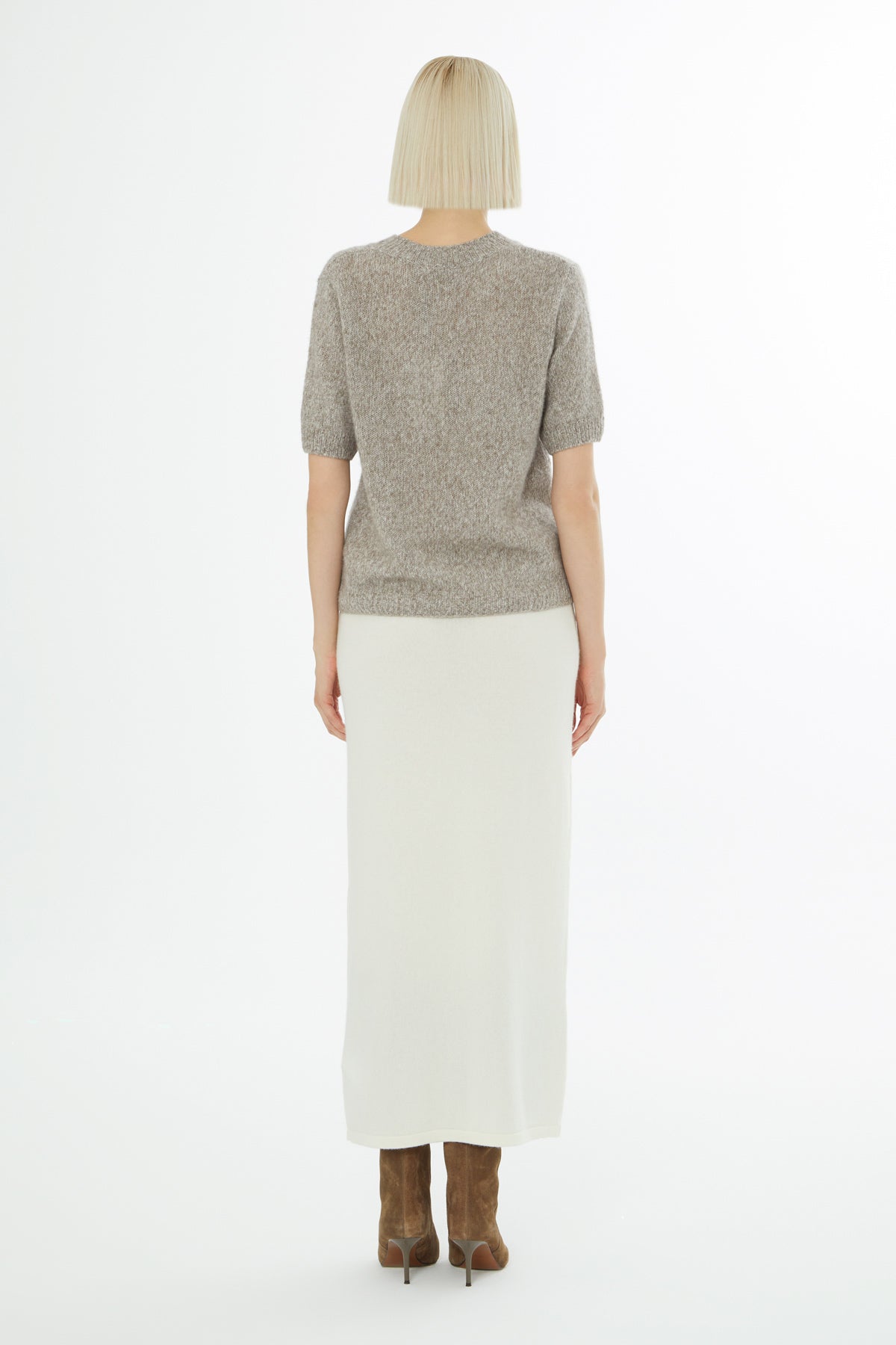 Beige Short-Sleeve Round-Neck Blouse