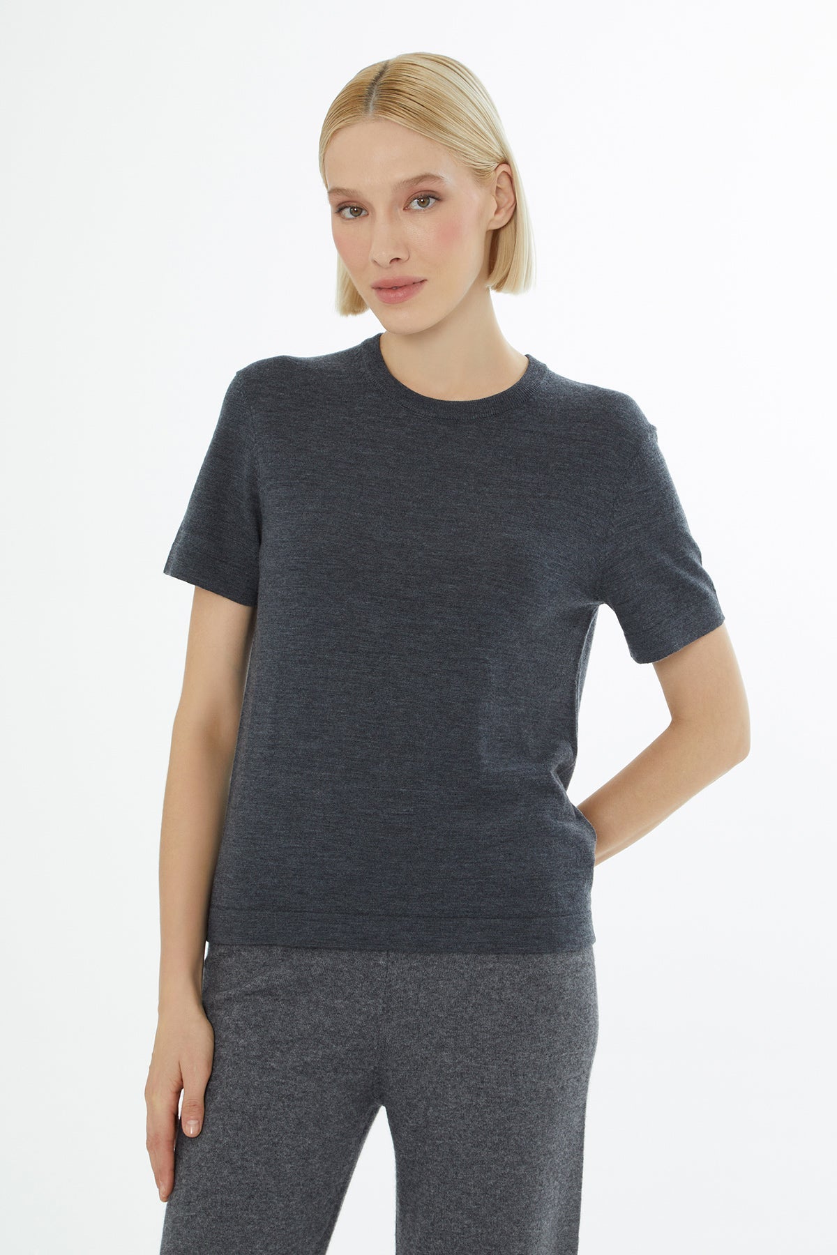 Grey Round-Neck Blouse