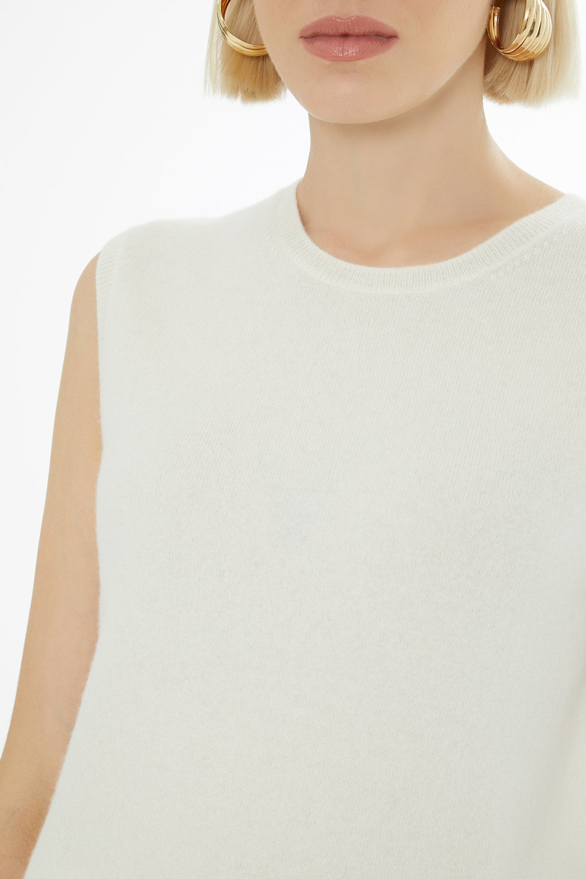 Ecru Sleeveless Round-Neck Blous