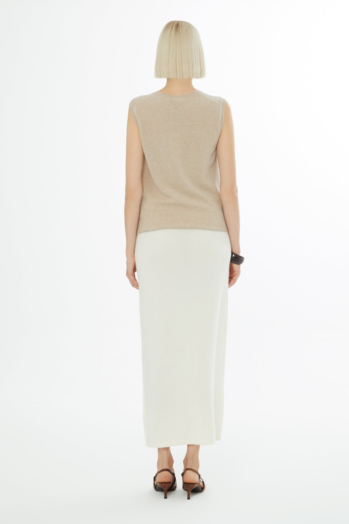 Beige Sleeveless Round-Neck Blous