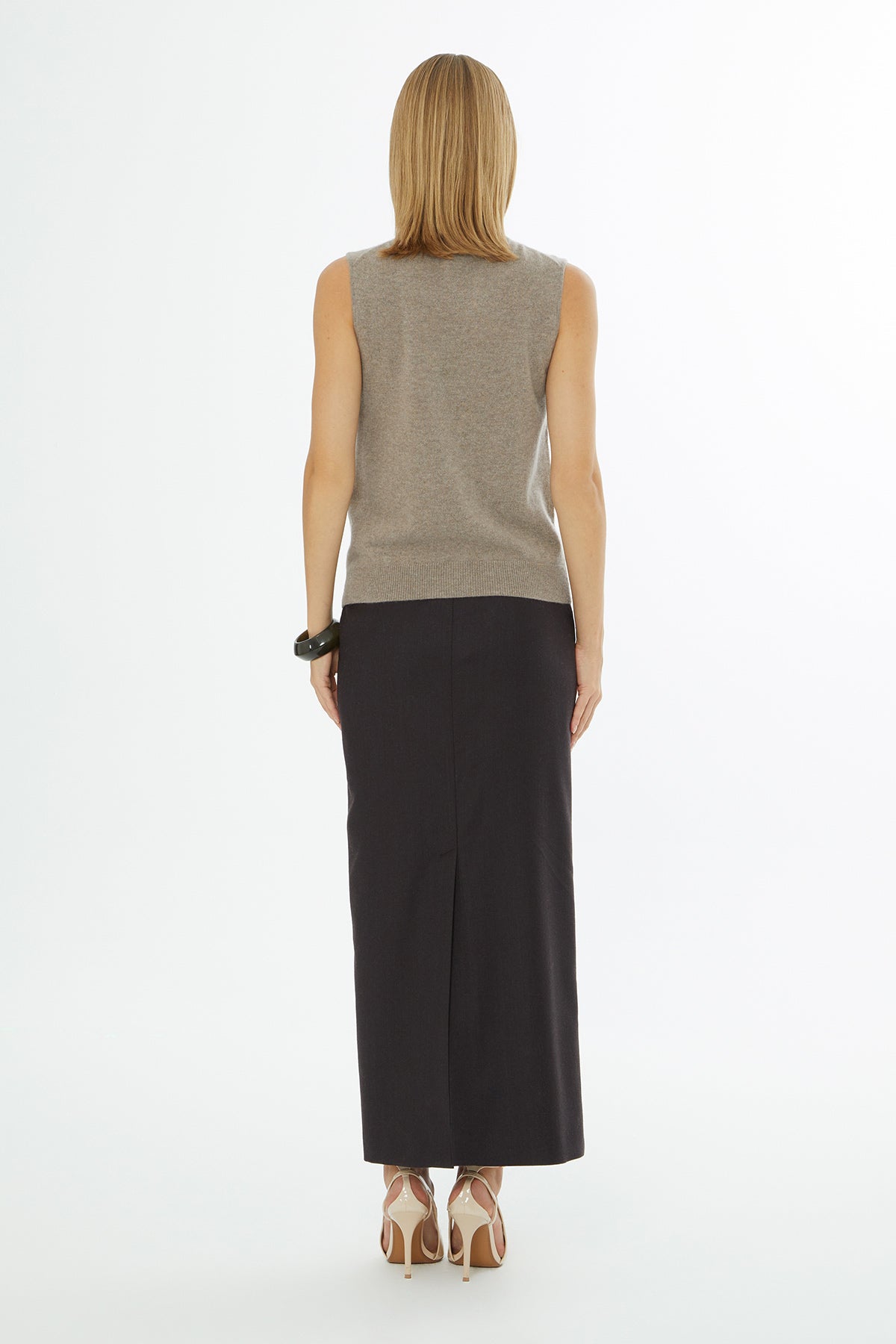 Beige Sleeveless Turtleneck Blouse
