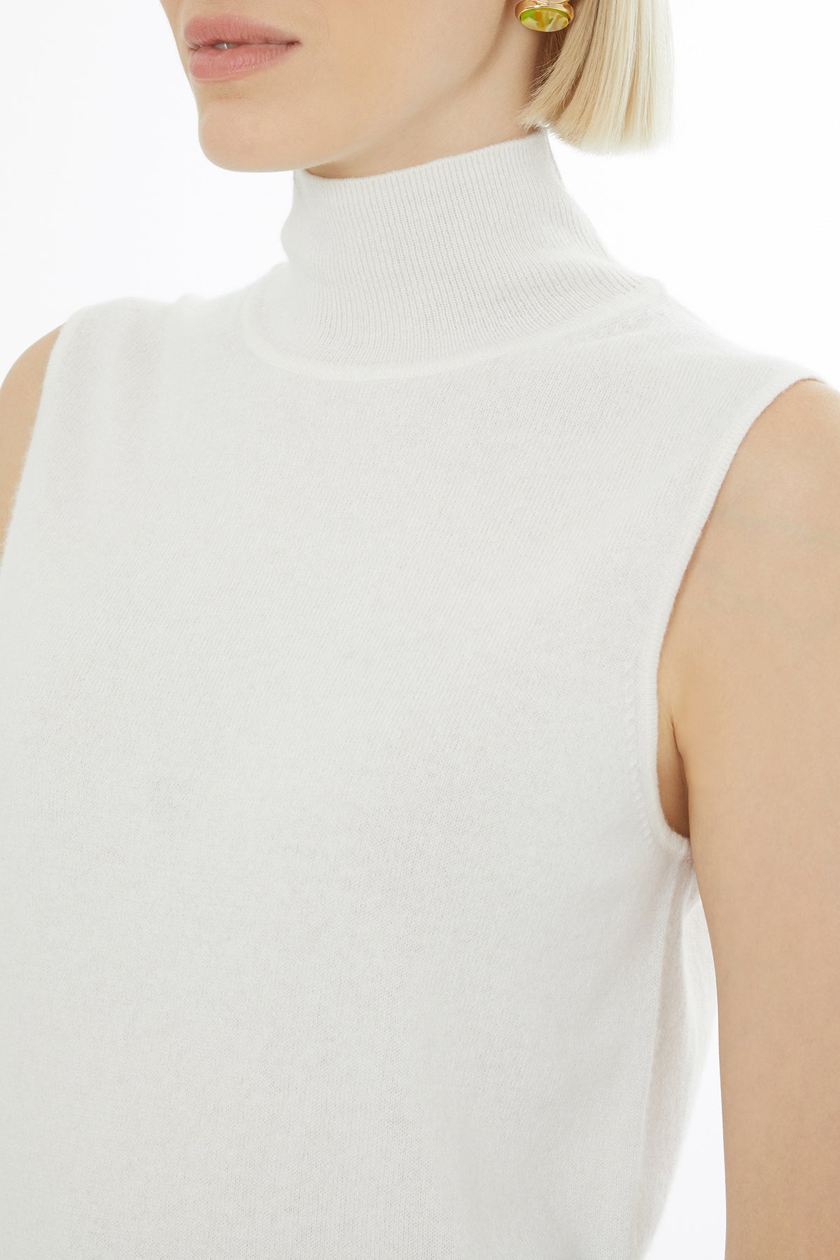Ecru Sleeveless Turtleneck Blouse