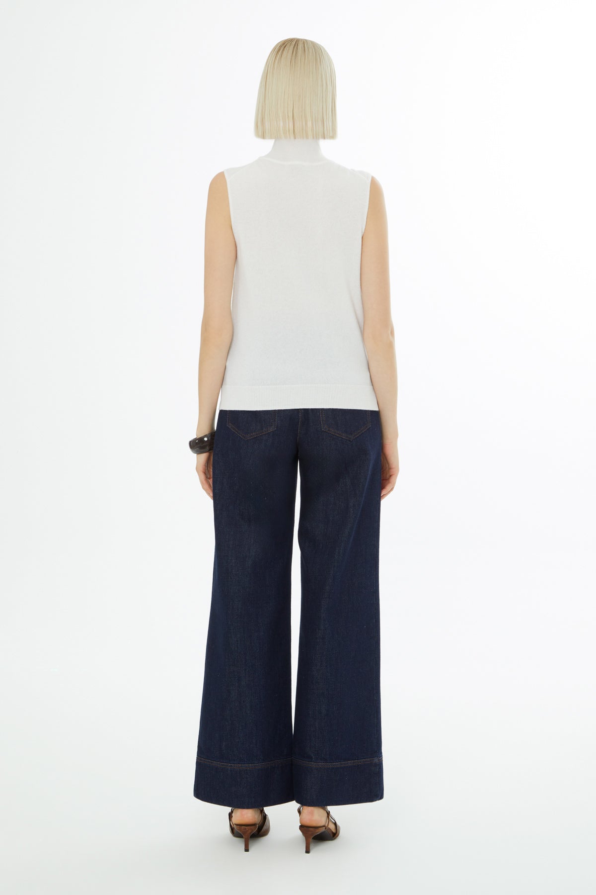 Ecru Sleeveless Turtleneck Blouse