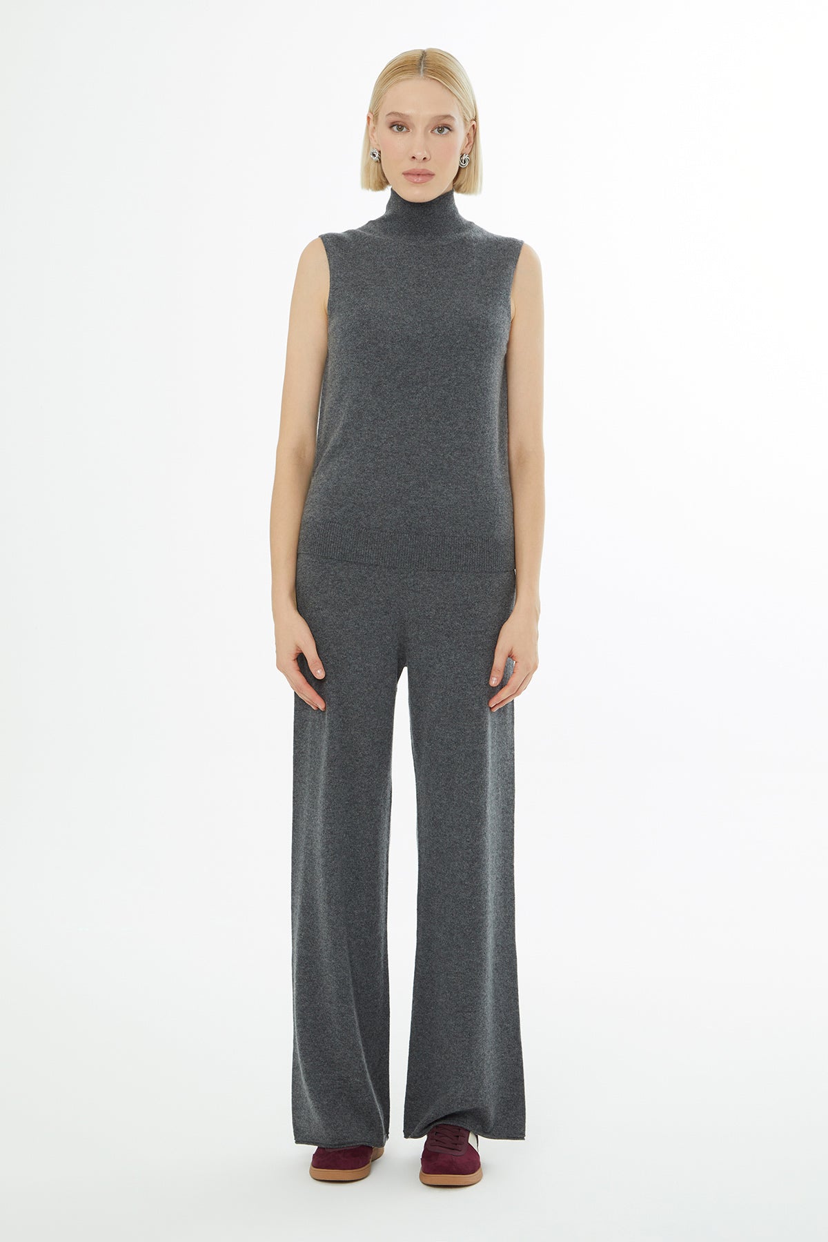 Gray Sleeveless Turtleneck Blouse