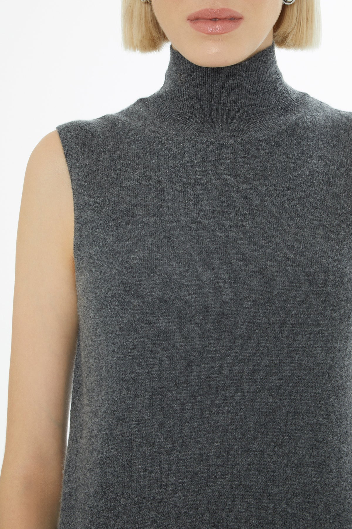Gray Sleeveless Turtleneck Blouse
