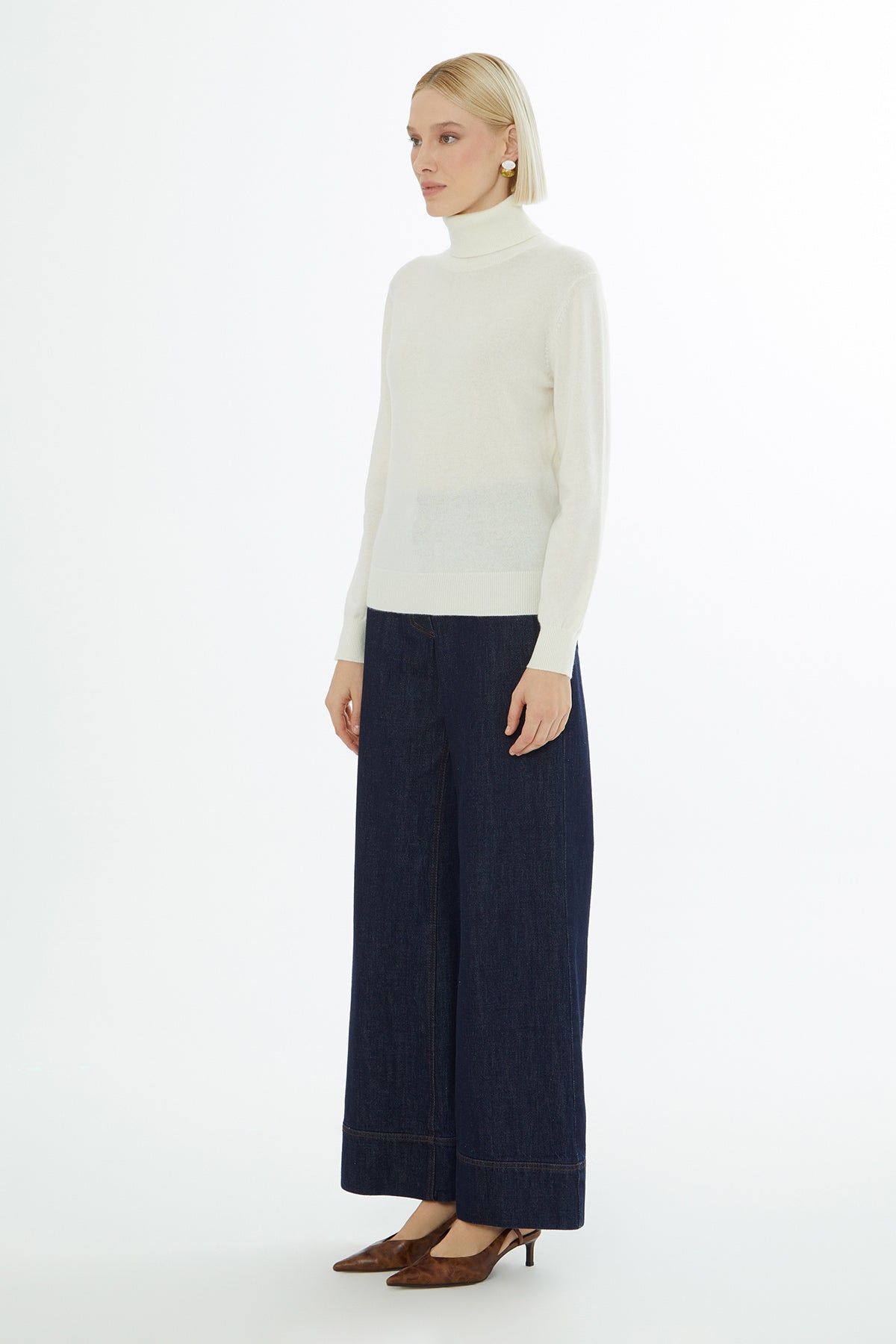 Ecru Turtleneck Knit Blouse