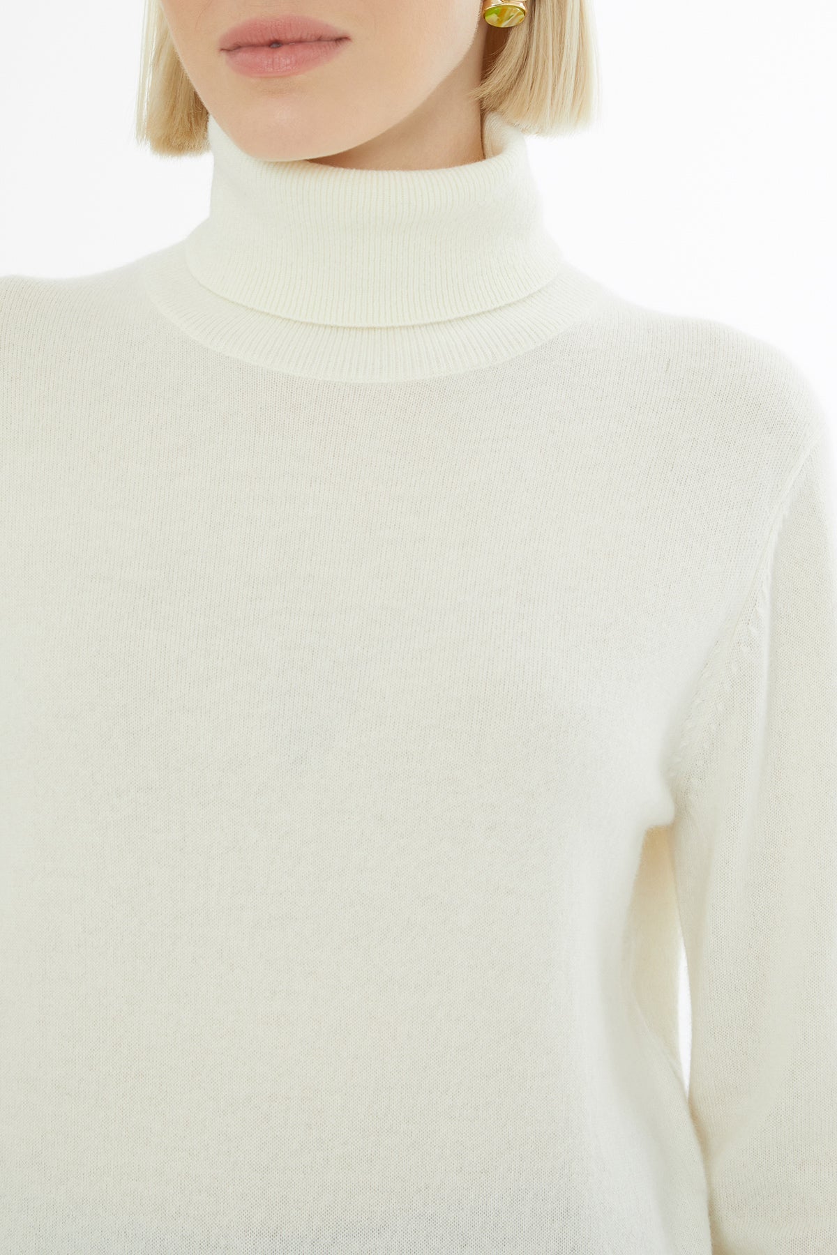 Ecru Turtleneck Knit Blouse