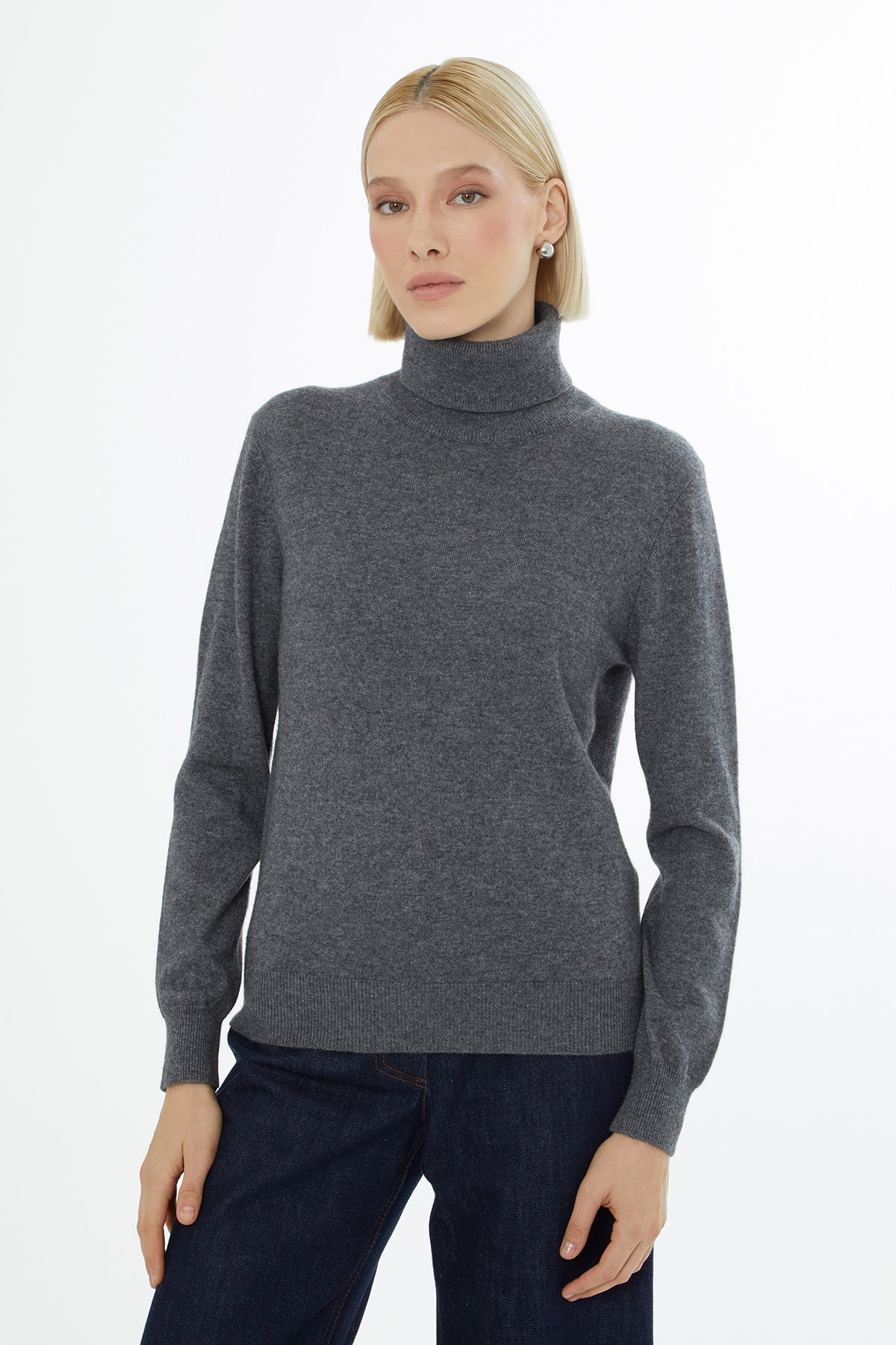 Grey Turtleneck Knit Blouse