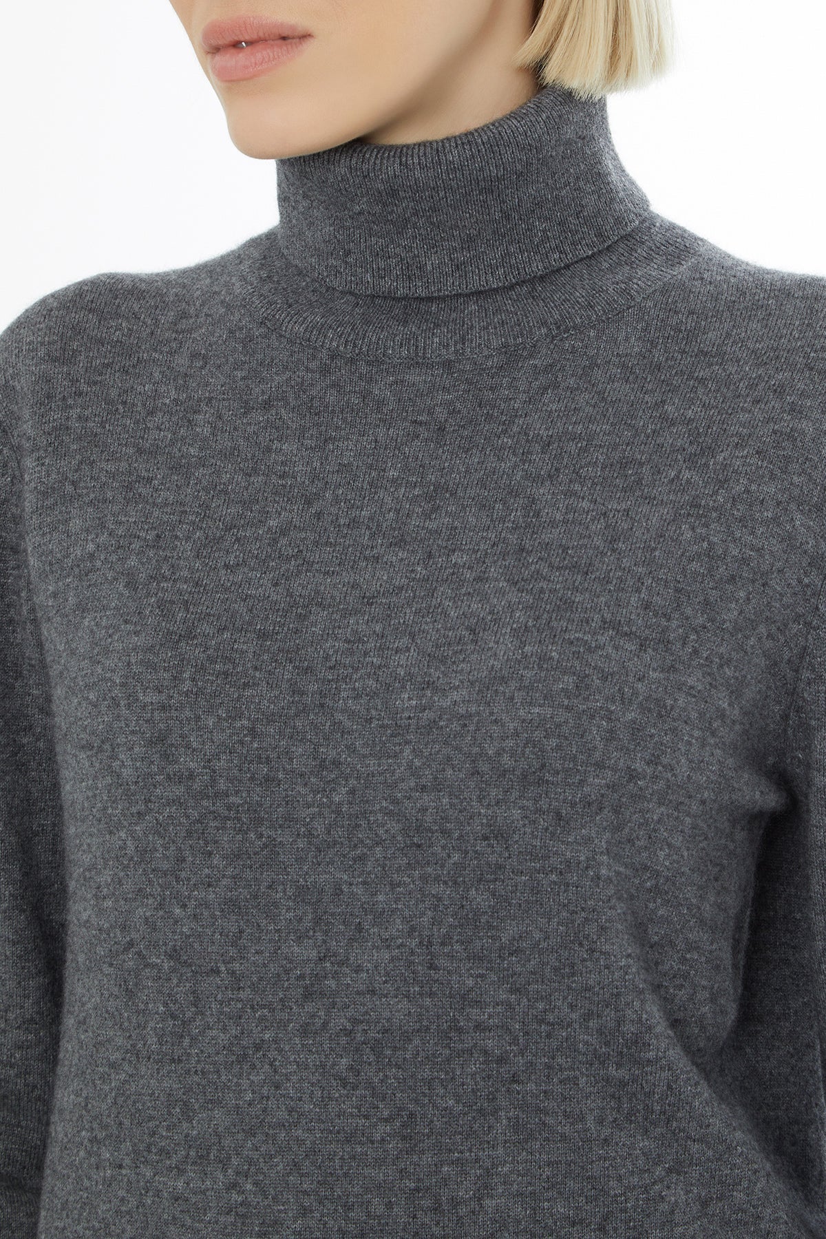 Grey Turtleneck Knit Blouse