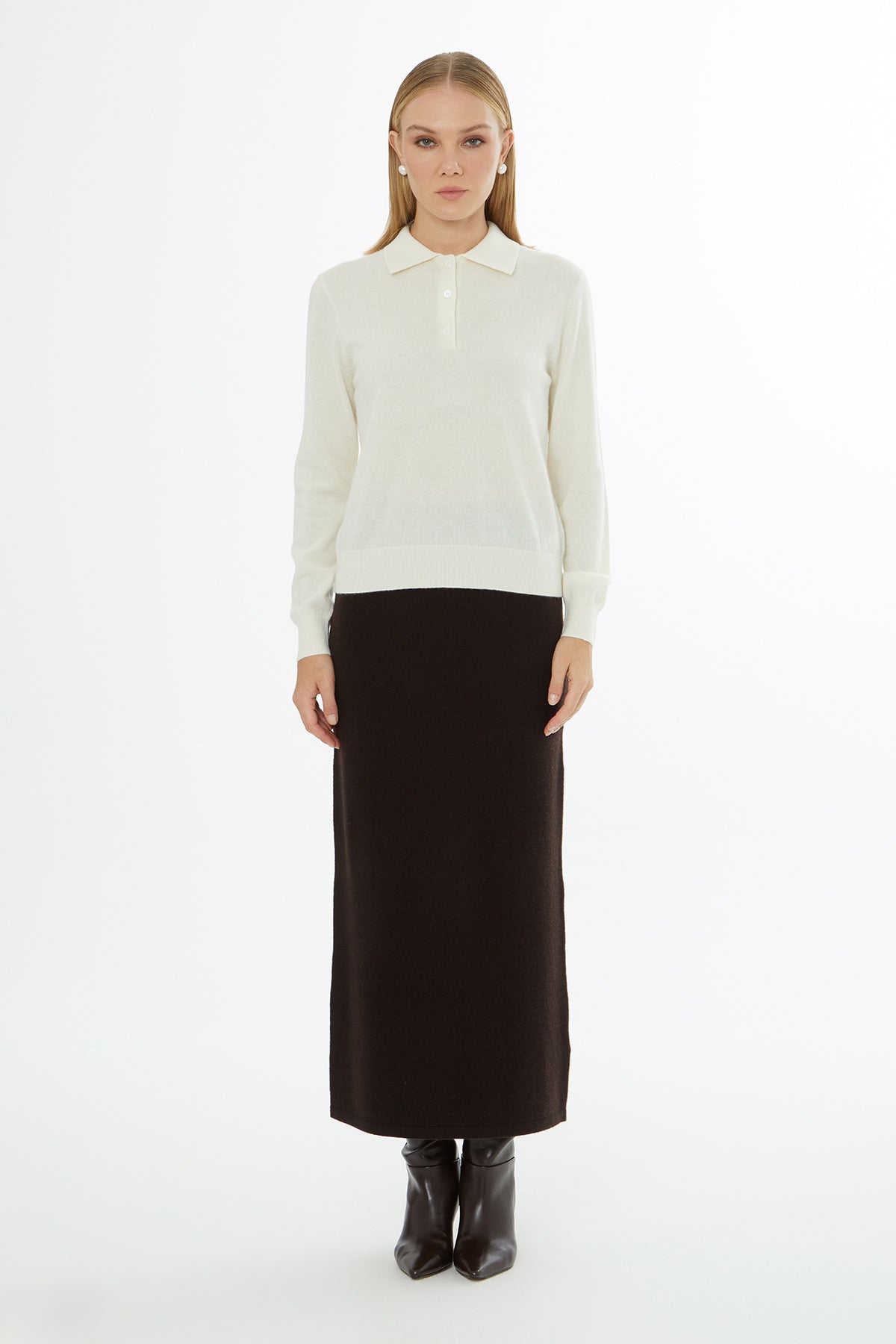 Ecru Sweater with Shirt Collar